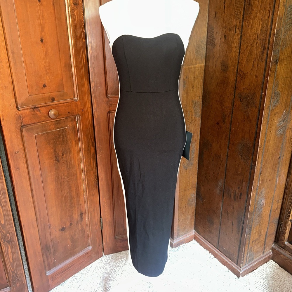 Women Lulus Small Black White Colorblock Strapless Ankle Dress Bodycon